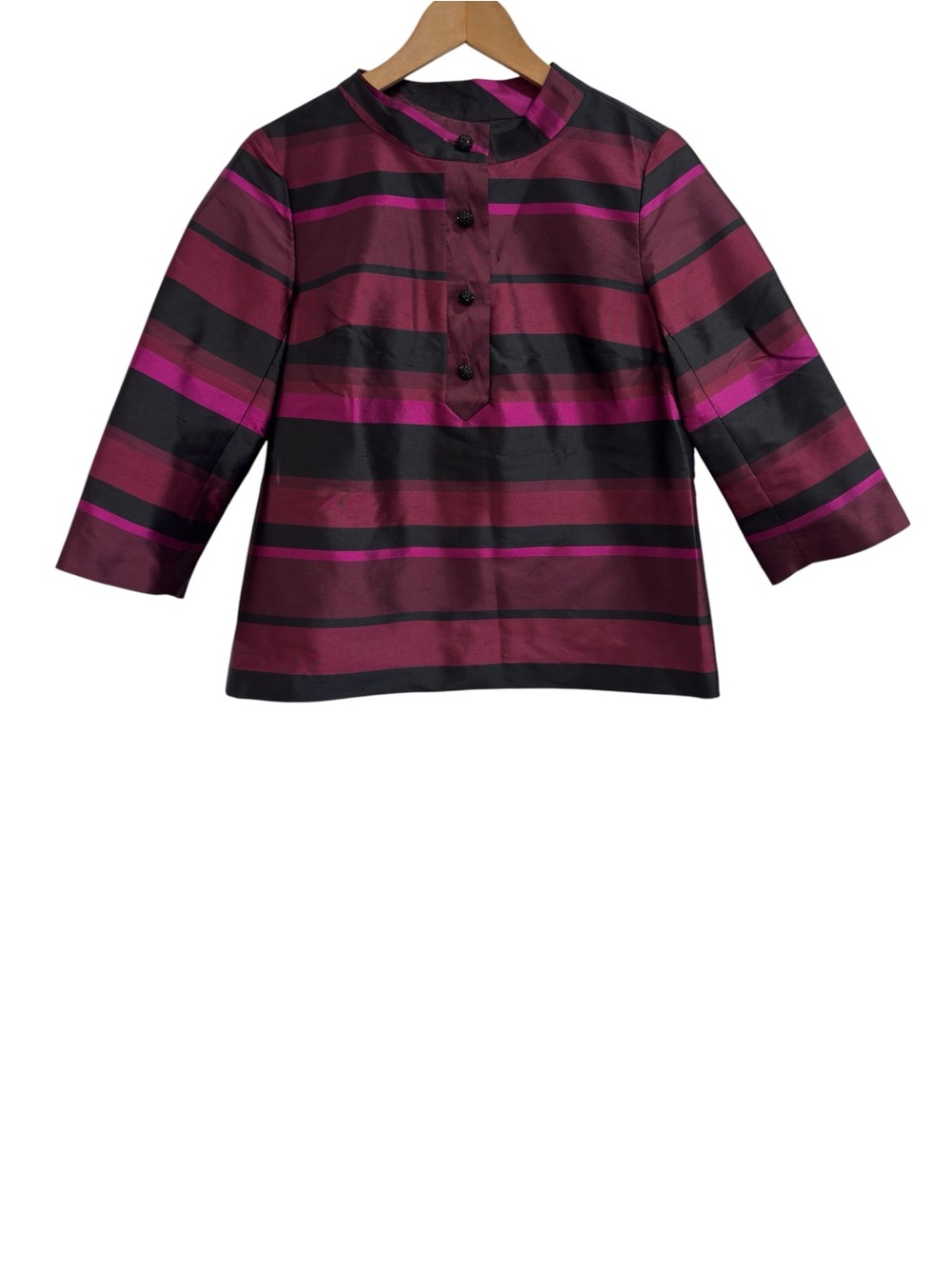 Talbots Petite Size 8P Duponi 100% Silk Blouse Top Striped Jeweled Buttons - Picture 2 of 9